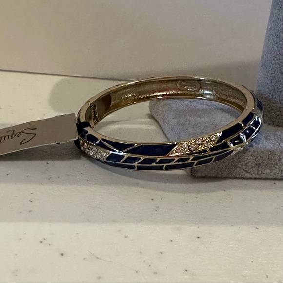 NWT Sequin by Nordstrom Clamper Bangle Bracelet - navy & gold tone & rhinestones - Picture 10 of 12